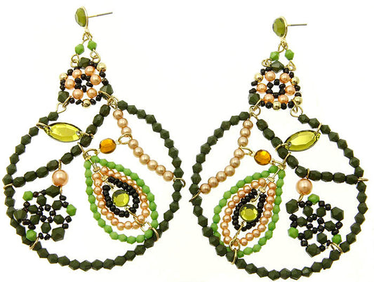 Olive Beaded Round Earrings