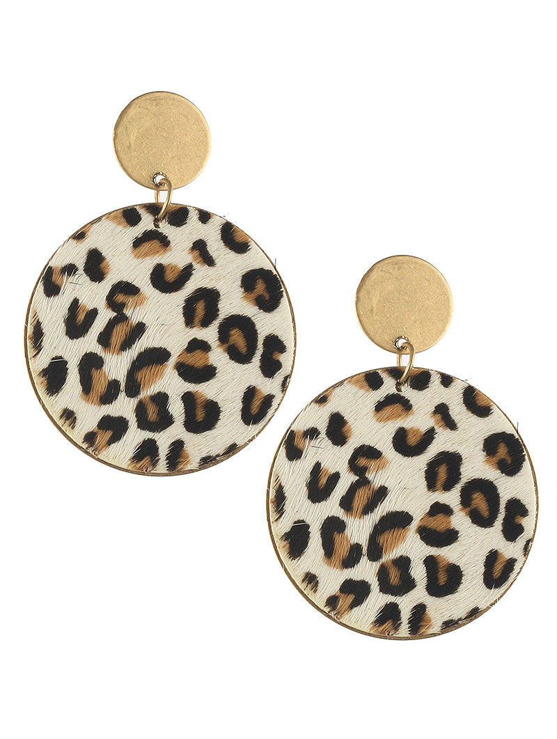 White Leopard Gold Hang Drop Earrings