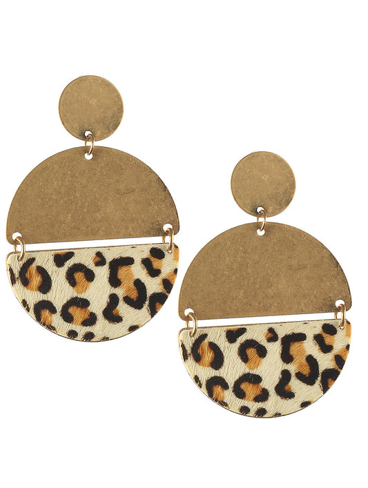 Leopard Half Circle Gold Hang Drop Earrings