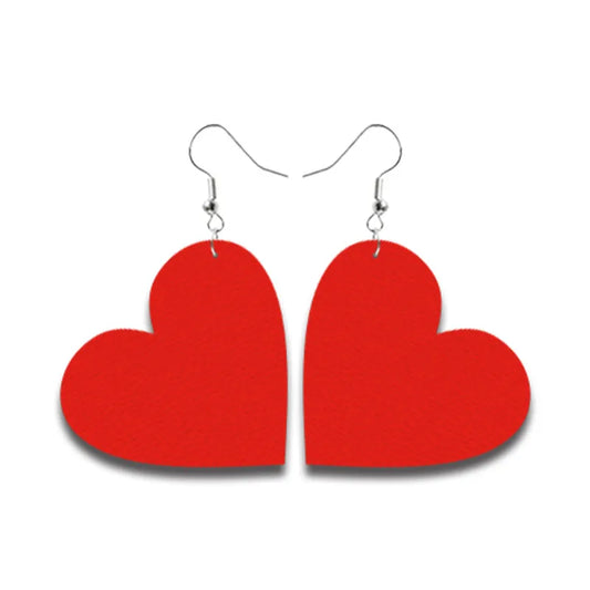 Single Sided Red Heart Leather Earrings