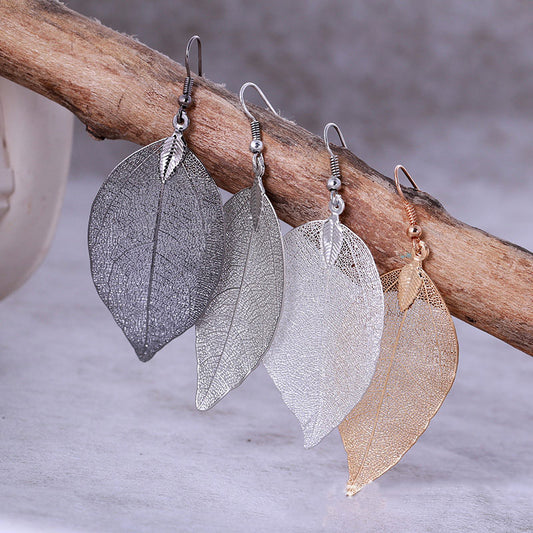 Metal Metallic Large Leaf Earrings