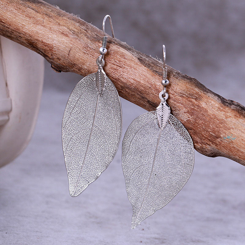 Metal Metallic Large Leaf Earrings