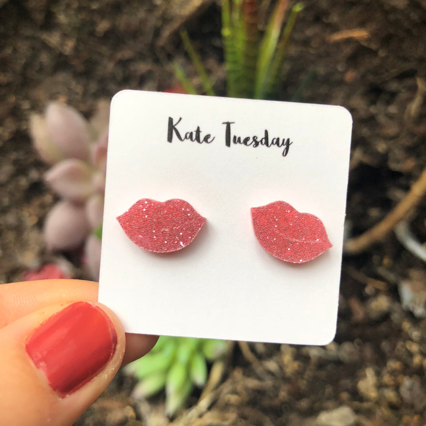 Pink Lips Sparkly Acrylic Earrings