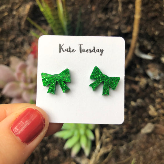 Green Bow Acrylic Earrings