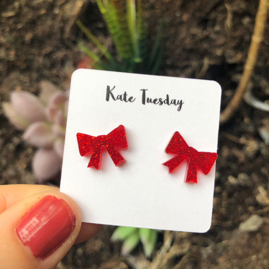 Red Bow Acrylic Earrings
