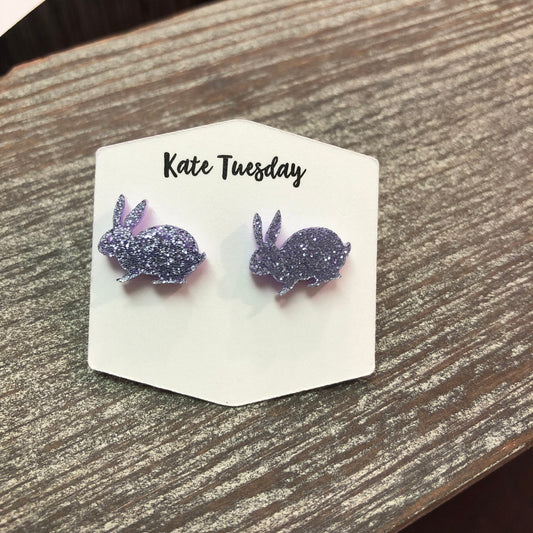 Purple Glitter Bunny Rabbit Stud Earrings Easter