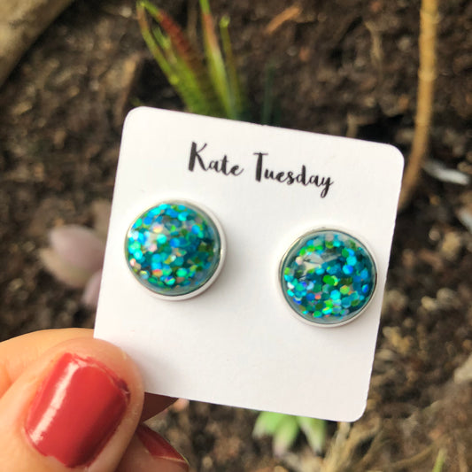 Green Blue Glitter Earrings