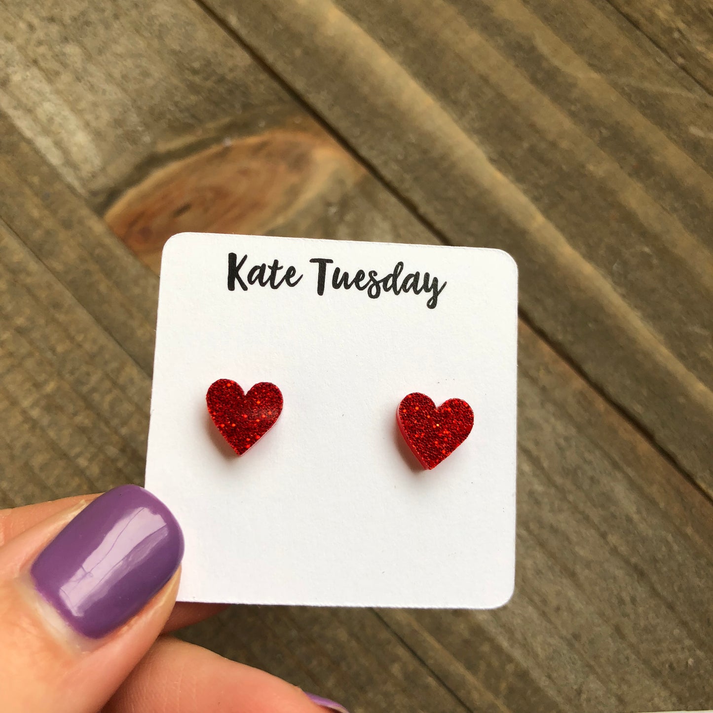 Little Red Acrylic Glittery Heart Earrings