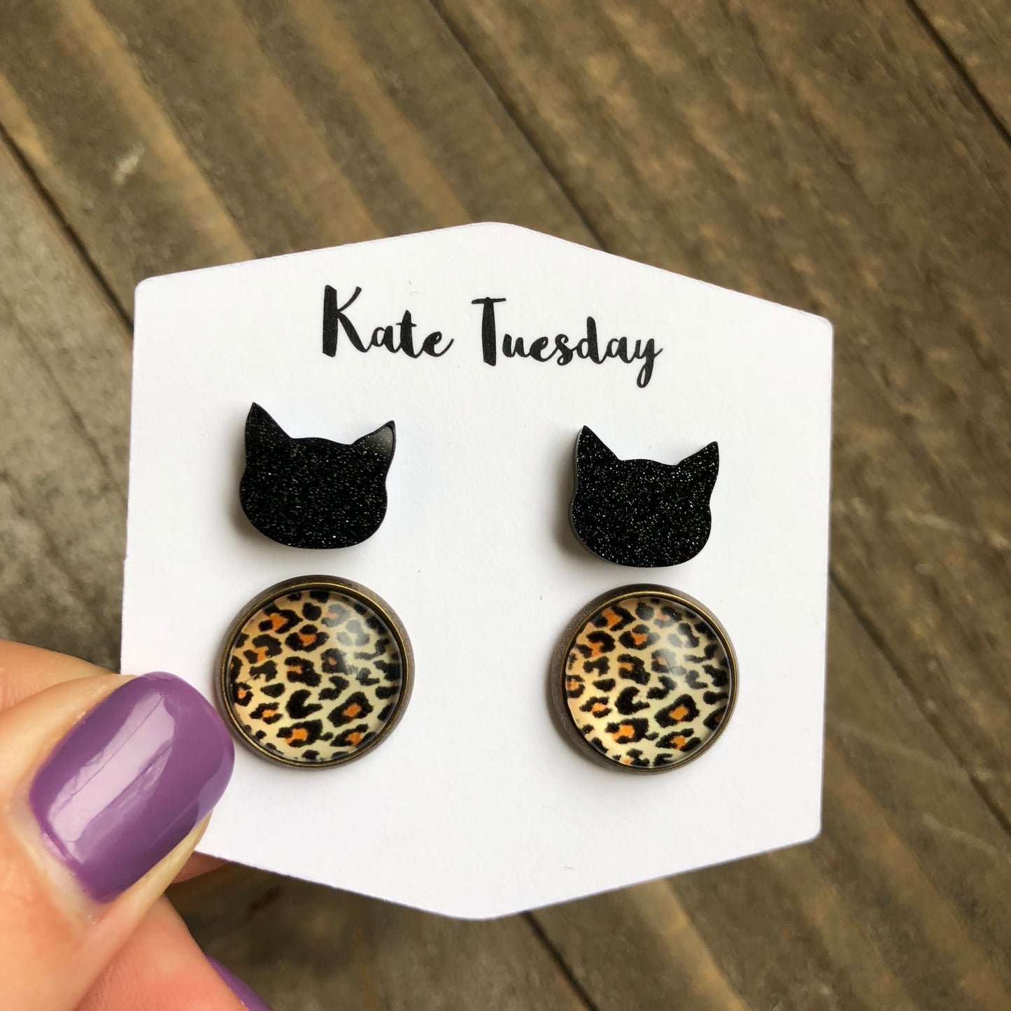 Cheetah Double Set Glittery Acrylic Cat Earrings