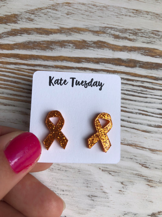 Orange Cancer Awareness Sparkly Stud Acrylic Earrings
