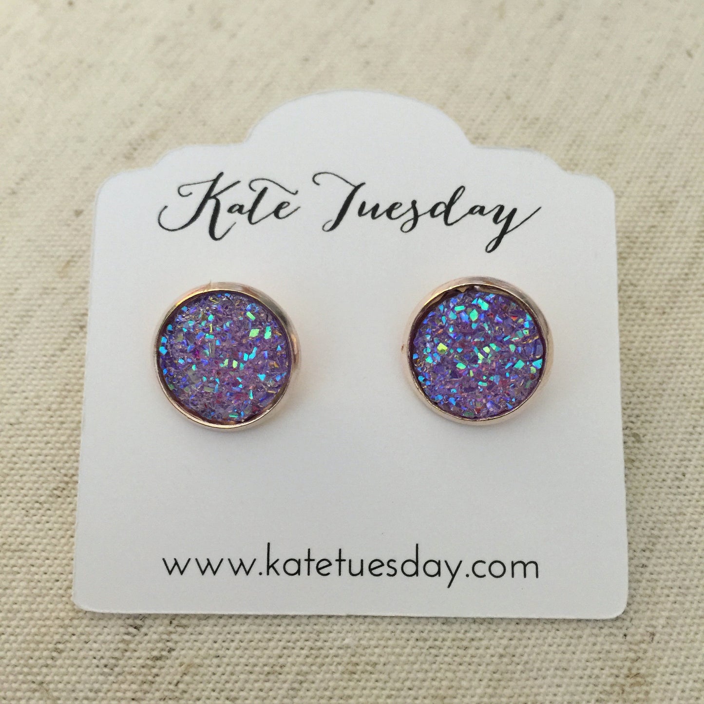 Purple Sparkle Stone Druzy Earrings