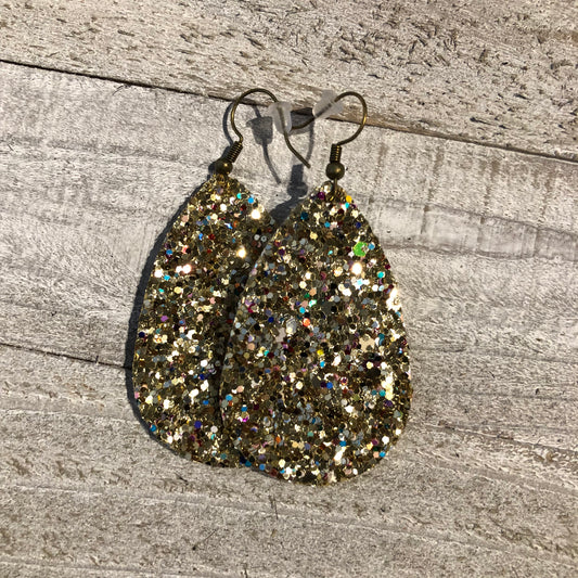 Gold Multi Glitter Teardrop Earrings