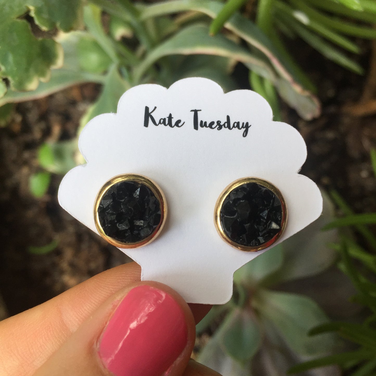 Kate Black + Gold Druzy Circular Earrings