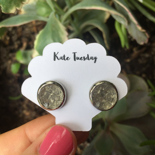 Kate Grey + Silver Druzy Circular Earrings