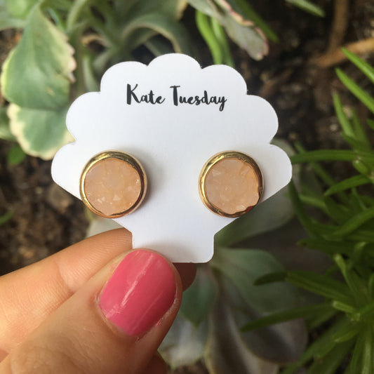 Kate Light Pink + Gold Druzy Circular Earrings