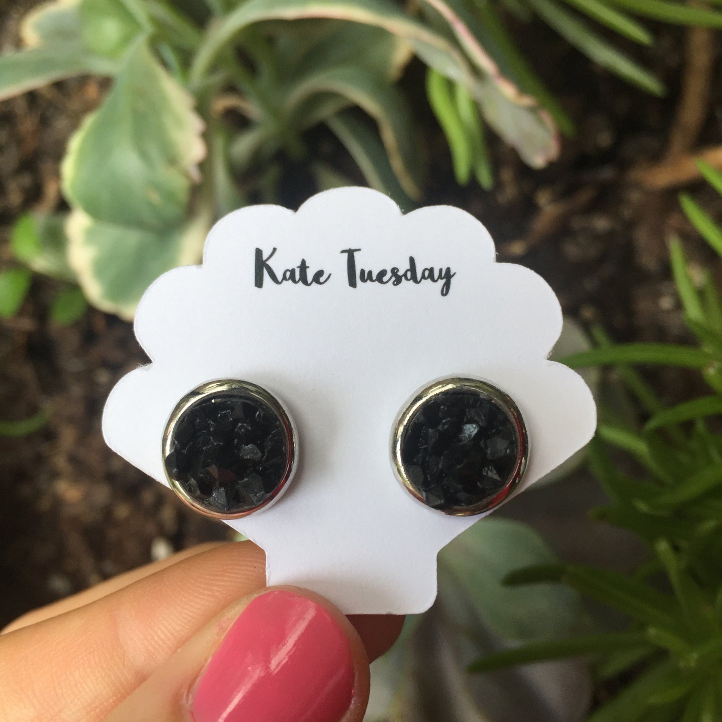Kate Black + Silver Druzy Circular Earrings