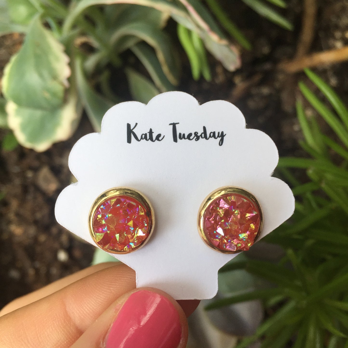 Kate Rose + Gold Druzy Circular Earrings
