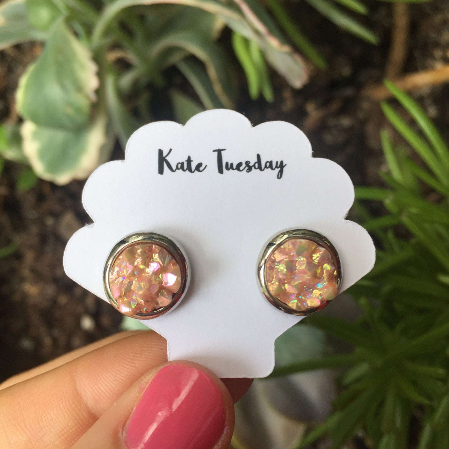 Kate Pink + Silver Druzy Circular Earrings