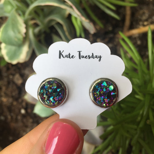Kate Blue + Silver Druzy Circular Earrings
