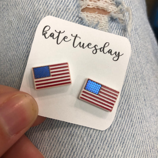 American Flag Glittery Acrylic Earrings 4th July