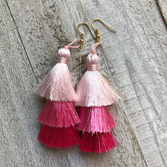 Spring Tassel Earrings Red + Pink + White