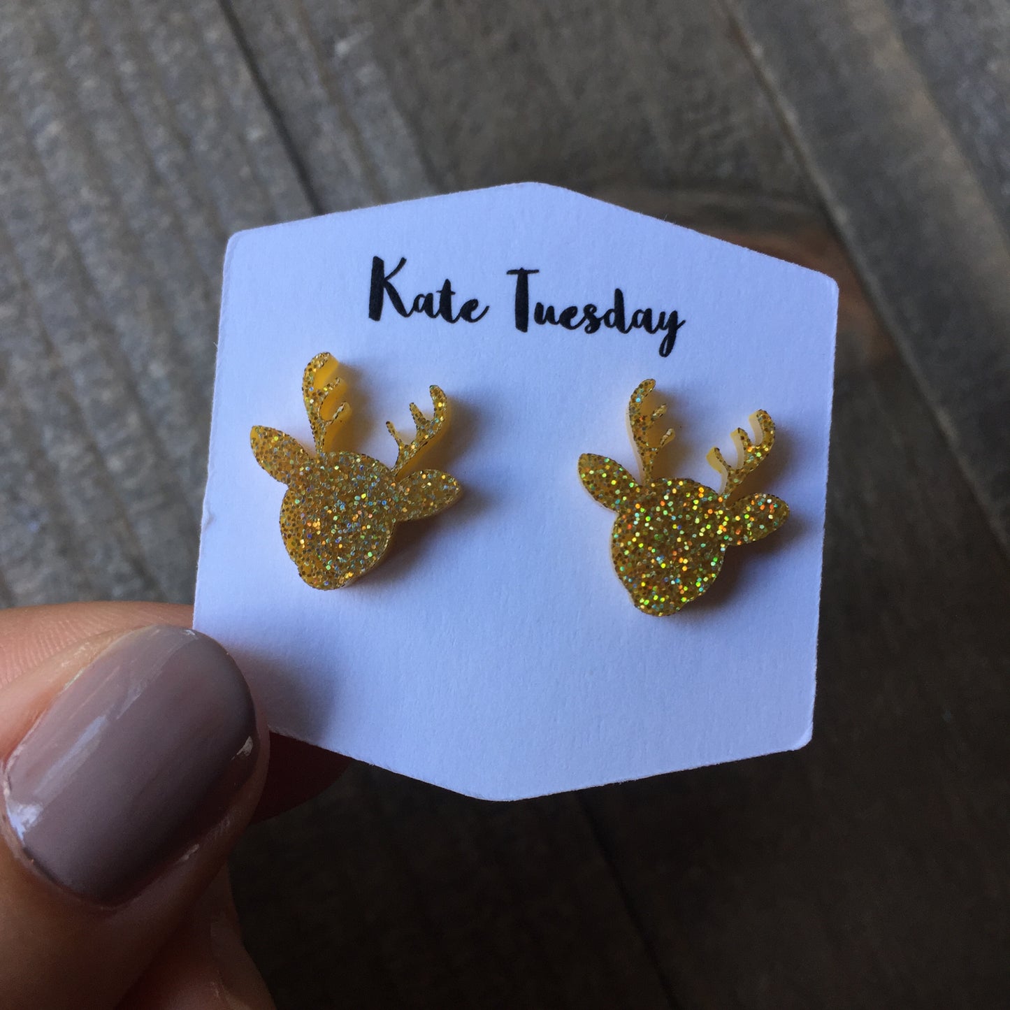 Golden Sparkly Reindeer Stud Acrylic Earrings