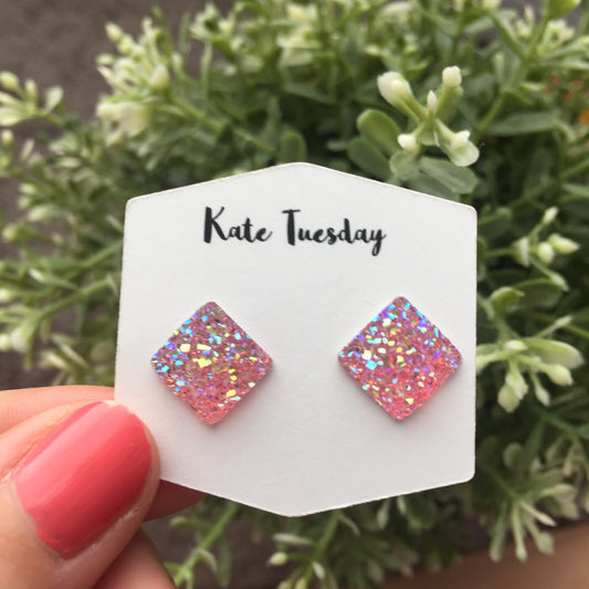 Light Pink Square Druzy Earrings