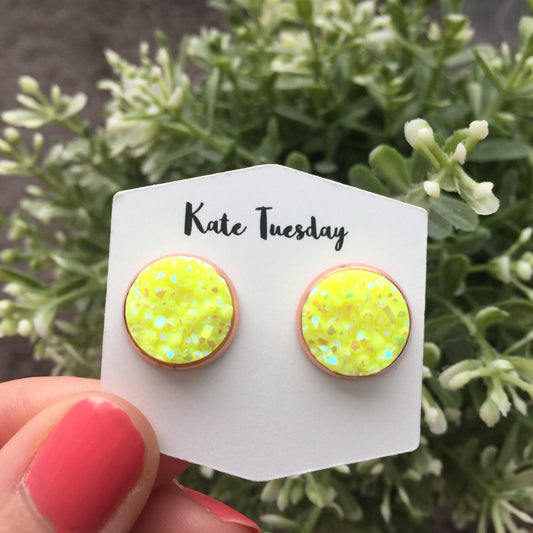 Neon Yellow Pop Druzy Earrings