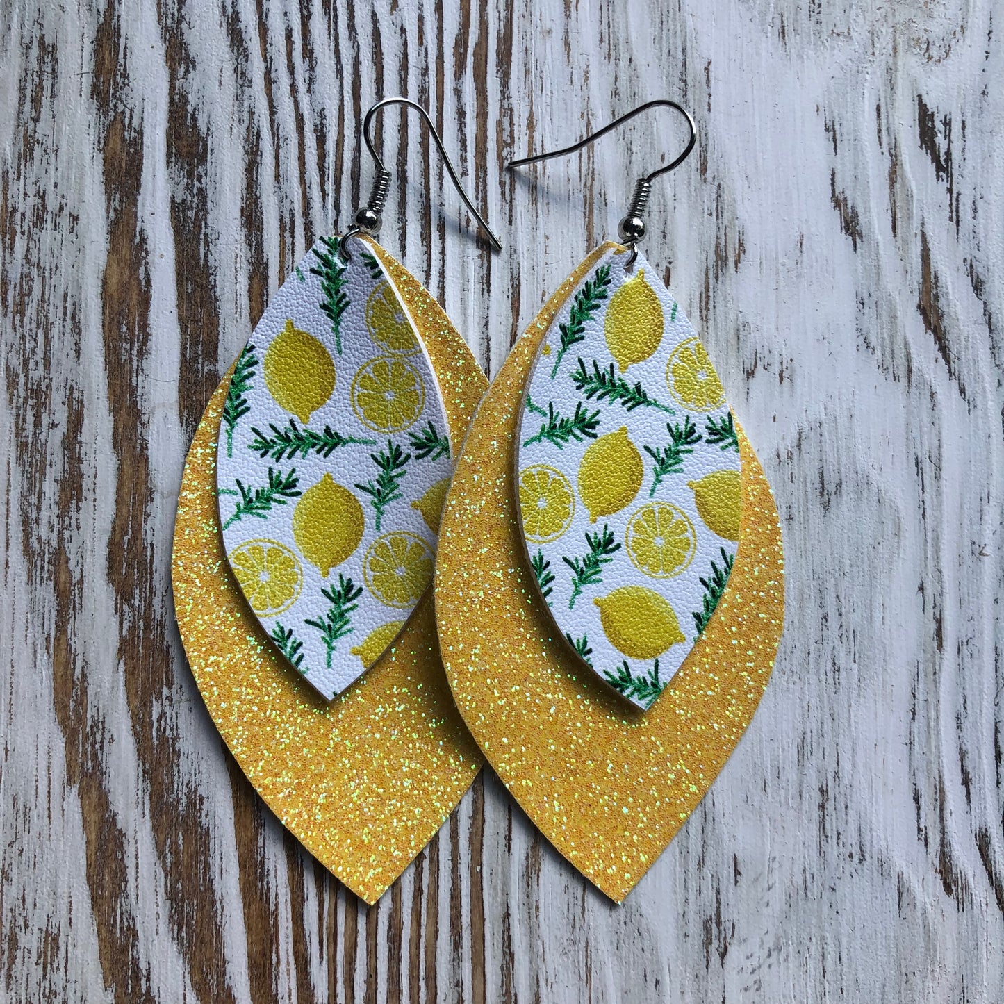 Key West Lemon Glitter Leather Earrings