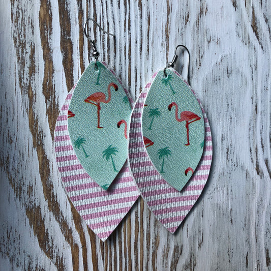 Key West Flamingo Stripes Leather Earrings