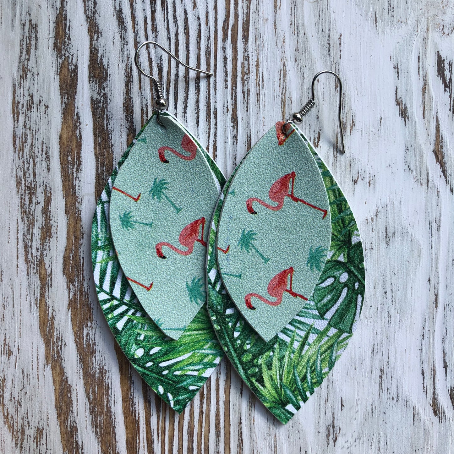 Key West Flamingo Palm Leather Earrings