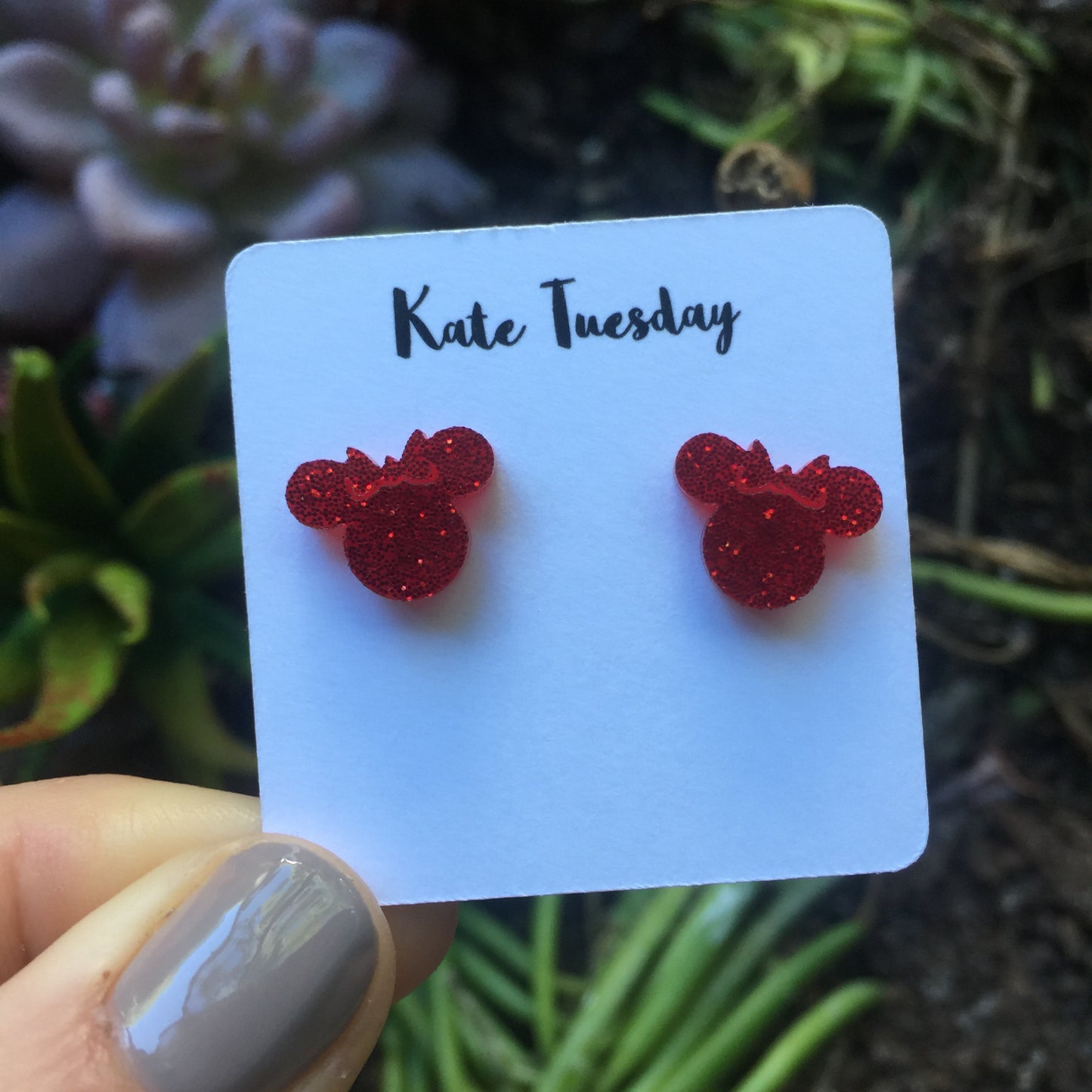 Red Girl Mouse Stud Acrylic Earrings