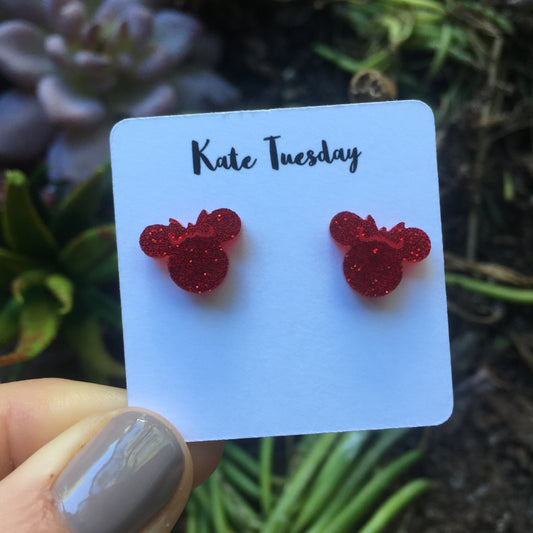 Red Girl Mouse Stud Acrylic Earrings