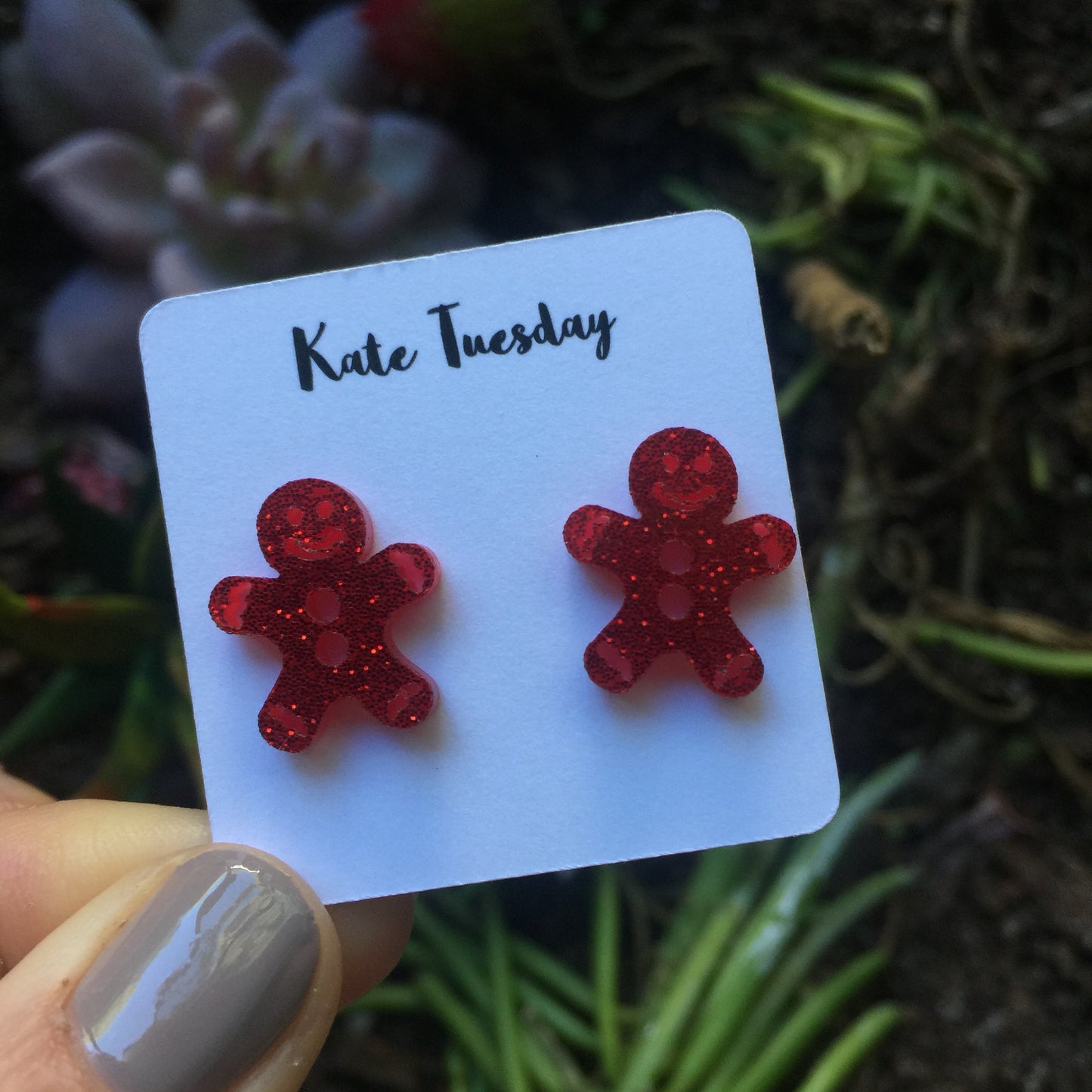 Red Sparkly Ginger Bread Man Stud Acrylic Earrings