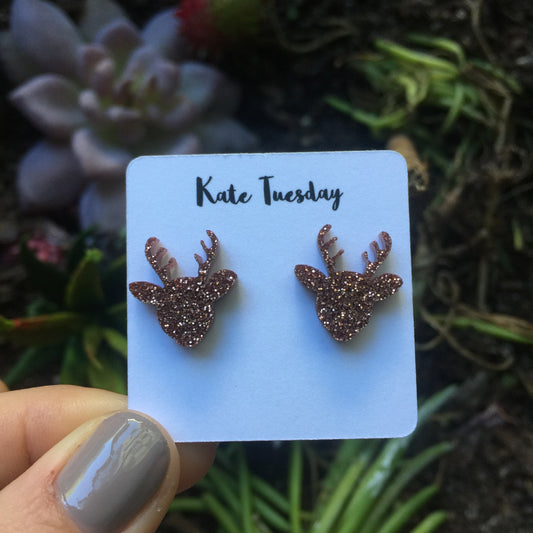 Rose Gold Reindeer Stud Acrylic Earrings