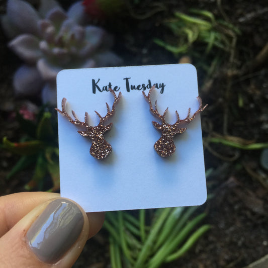 Rose Gold Antler Stud Acrylic Earrings