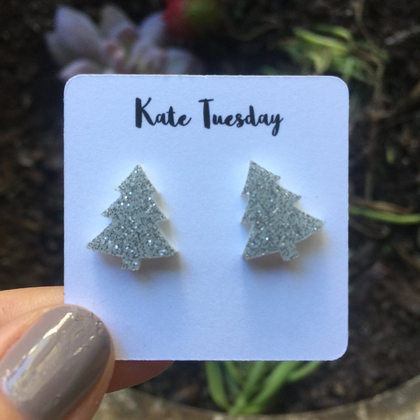Silver Pine Tree Stud Acrylic Earrings