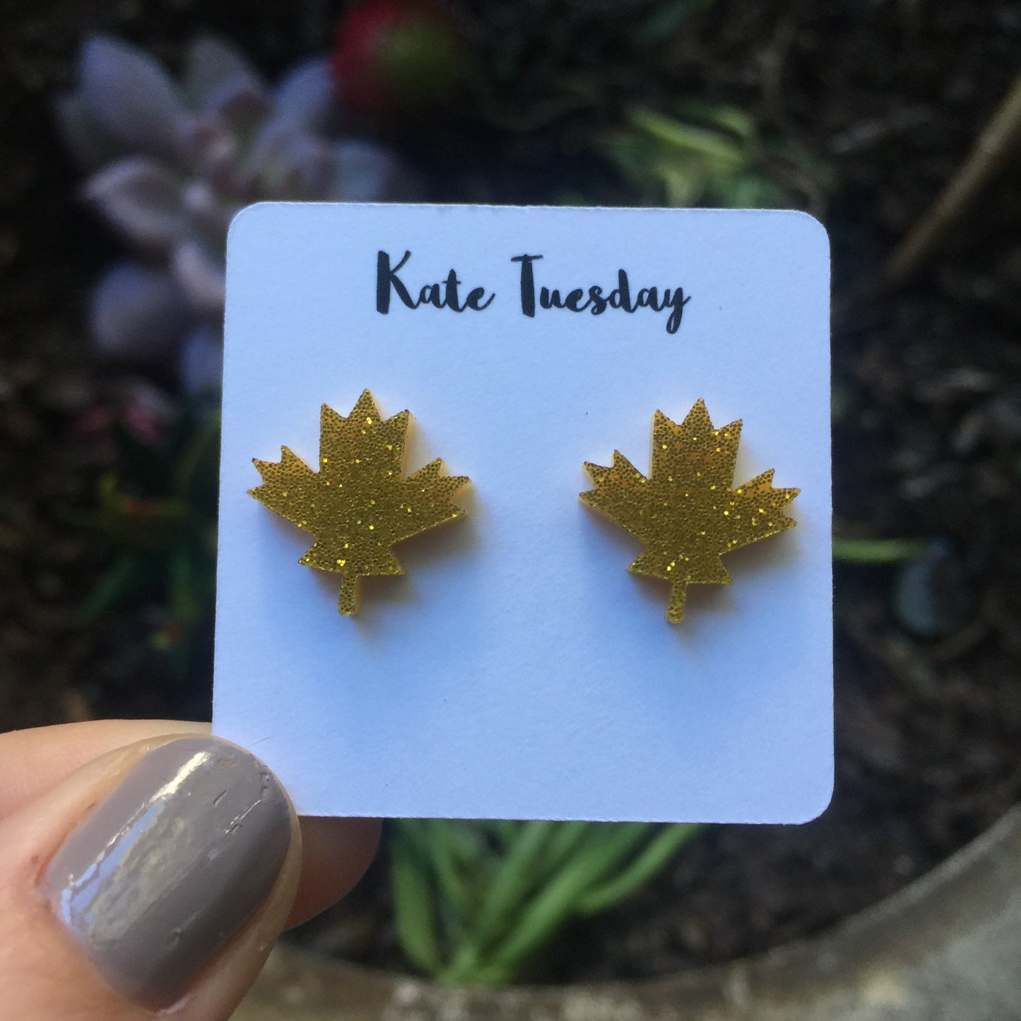 Golden Maple Leaf Stud Acrylic Earrings