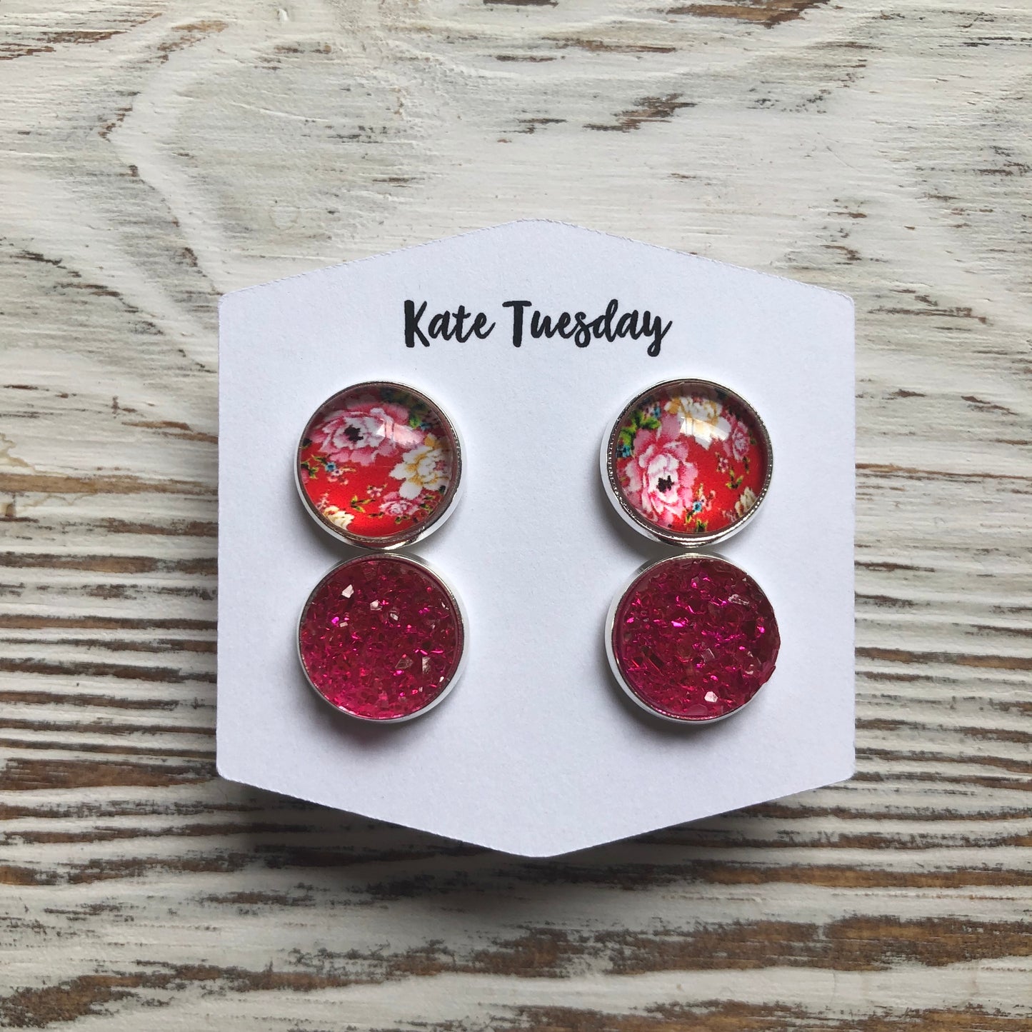 Cherry and Pink Druzy Double Set of Earrings