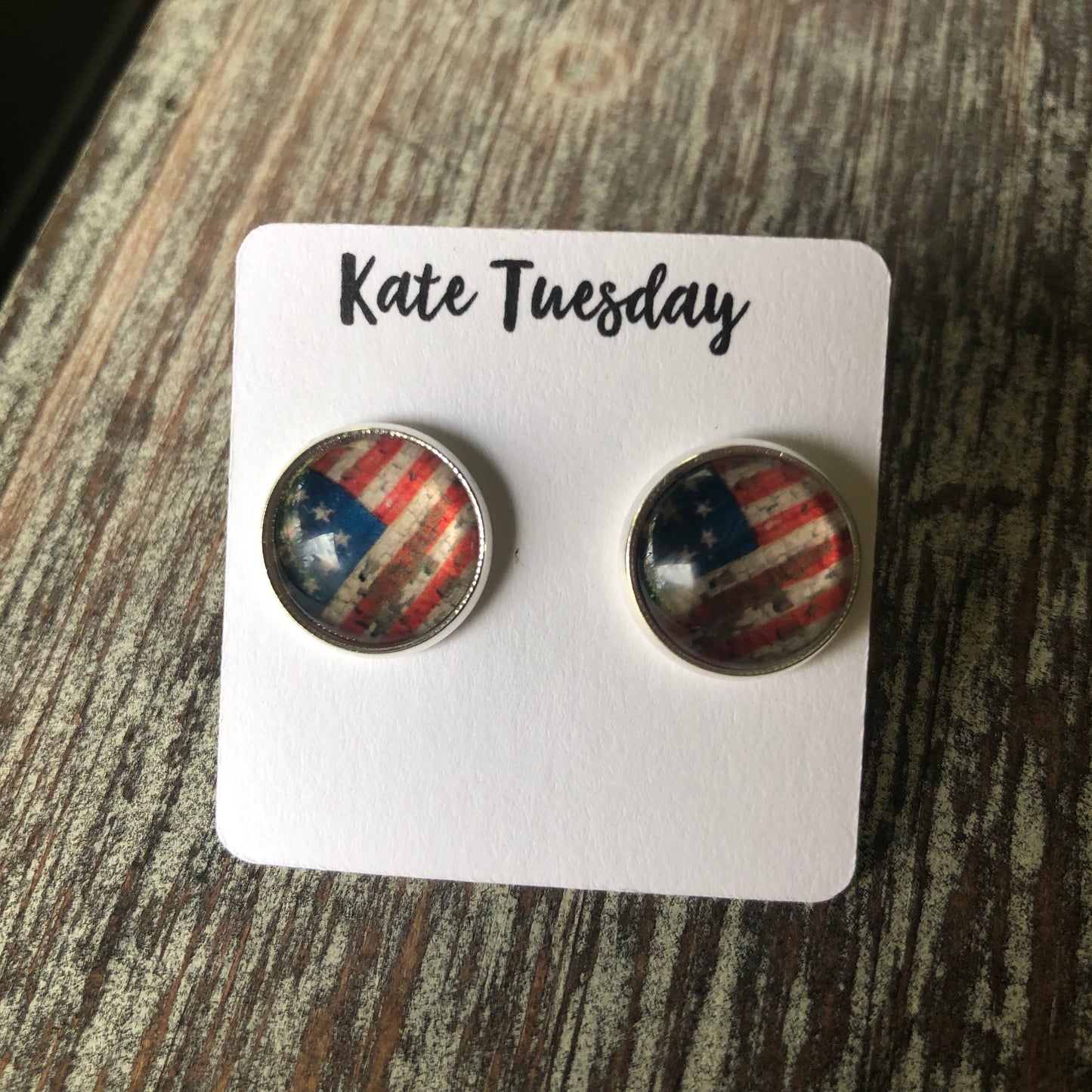 Distressed Flag 10mm 4th of July Earrings