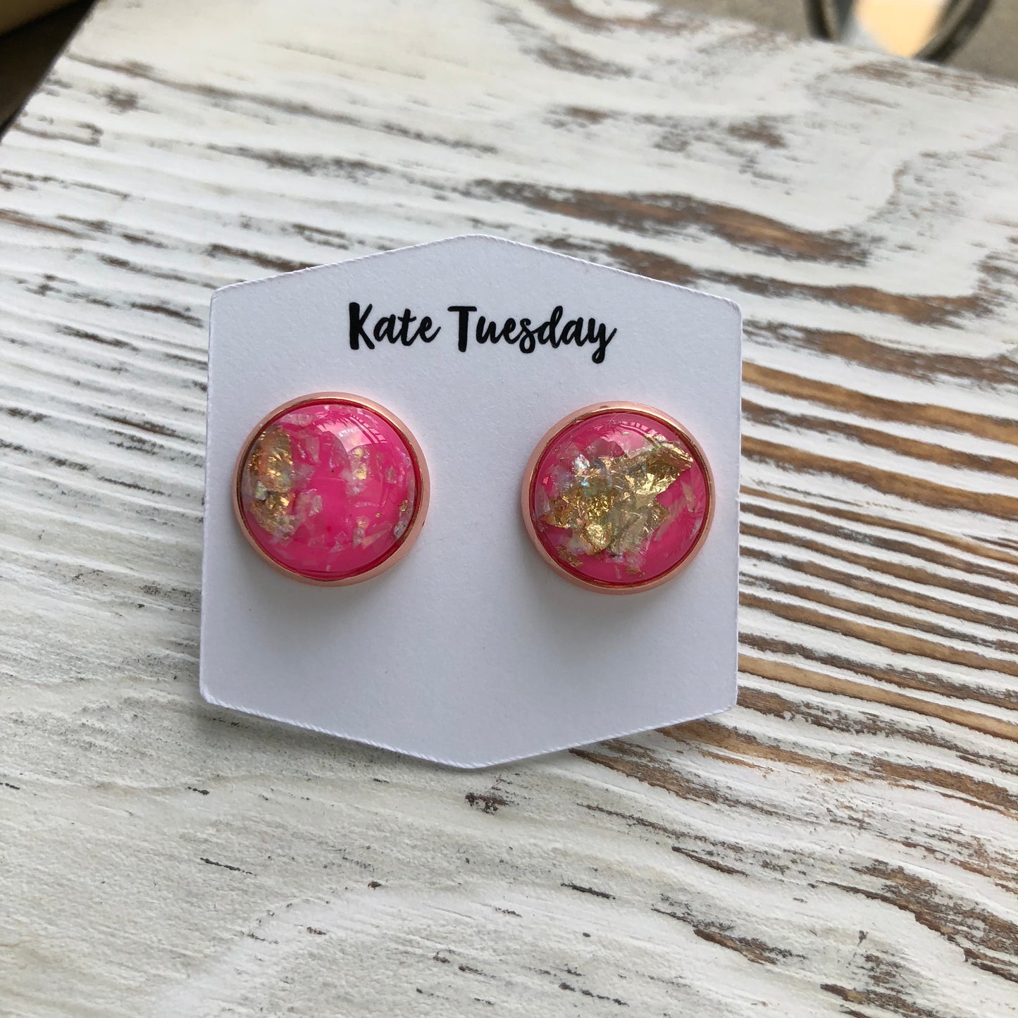 Pink Gold Flake Druzy Earrings