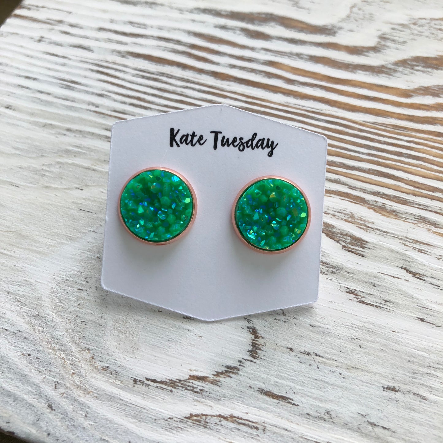 Green Matte Sparkle Druzy Earrings