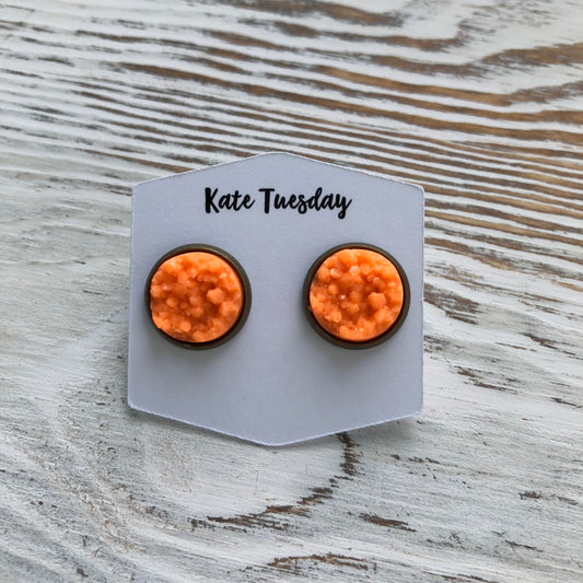 Neon Orange Druzy Earrings