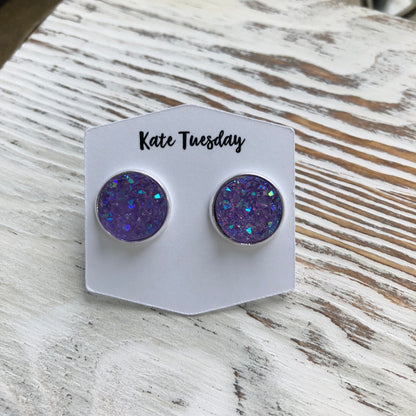 Purple Sparkle Druzy Earrings