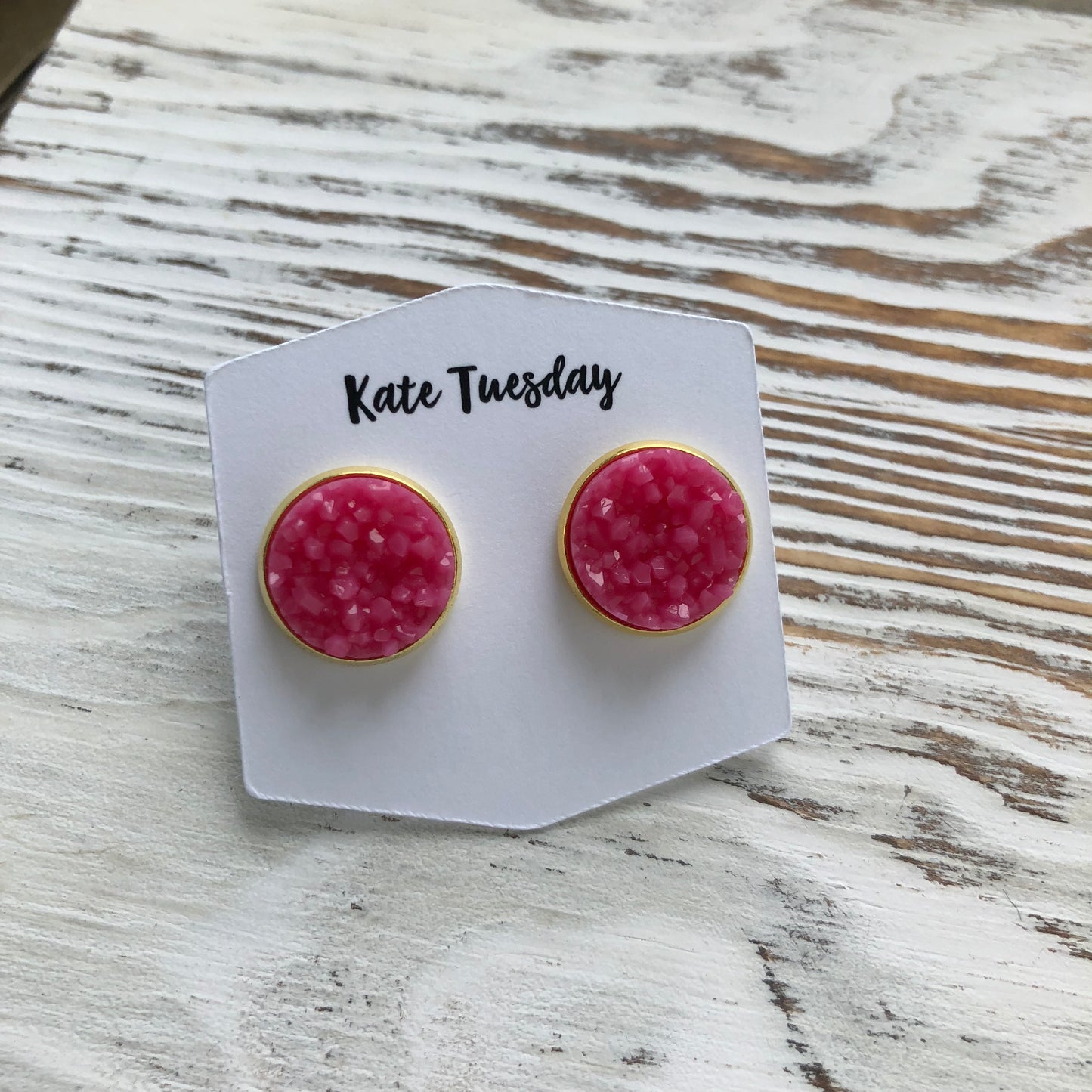 Bright Pink Druzy Earrings