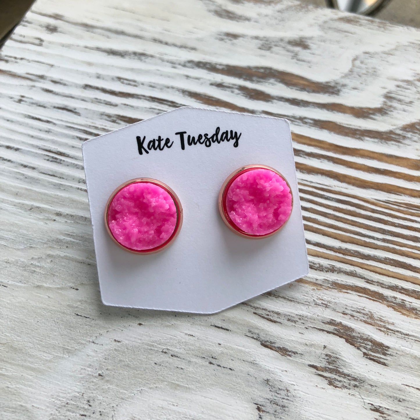 Neon Pink Druzy Earrings