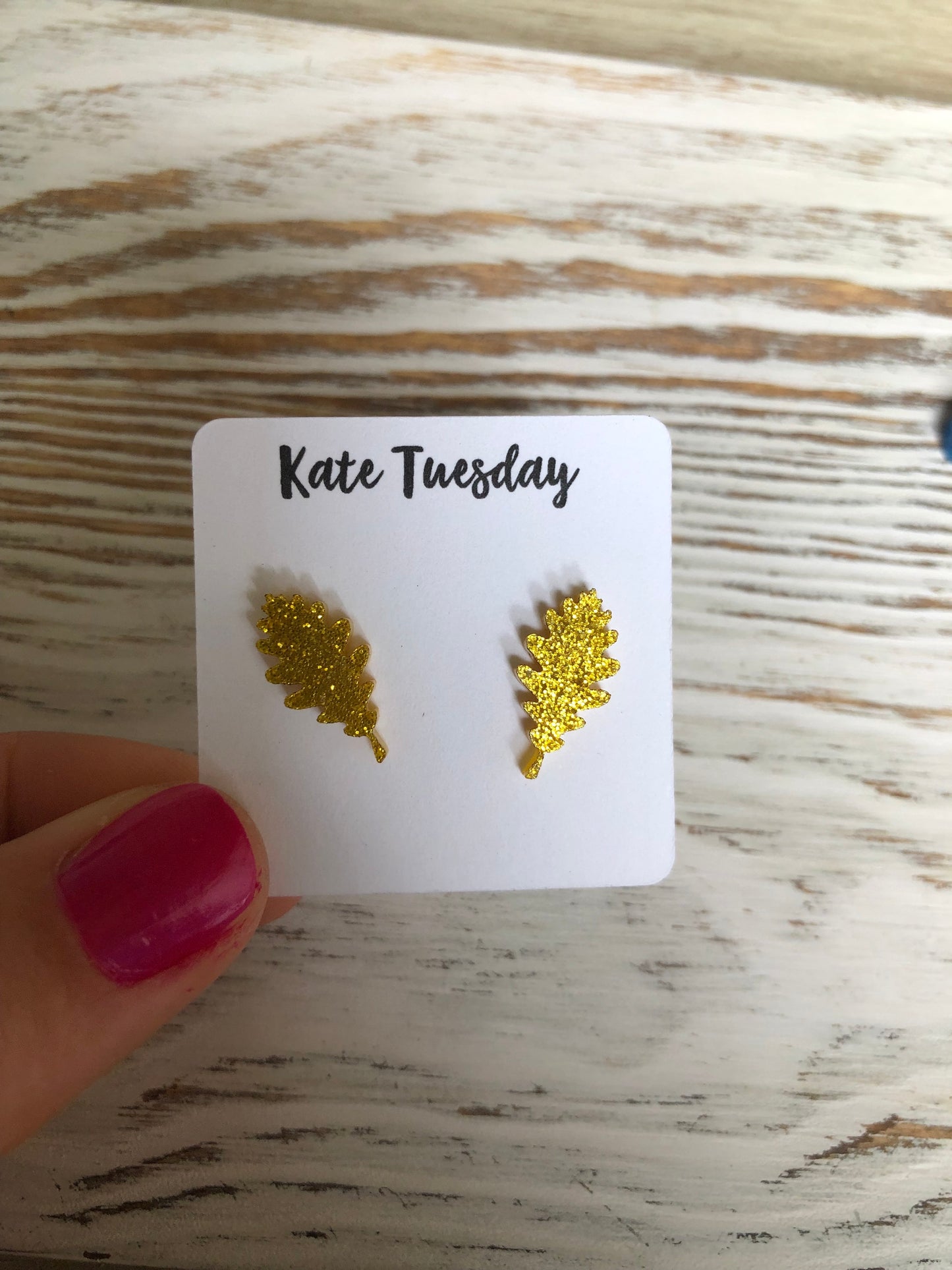 Golden Leaf Sparkly Stud Acrylic Earrings