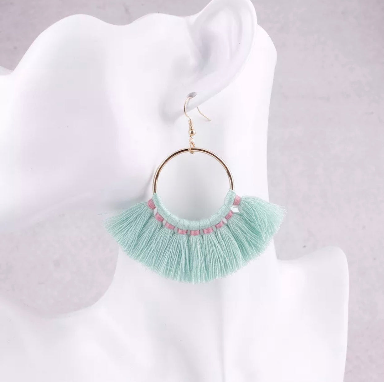 Kate Tassel Hoop Earrings Light Turquoise