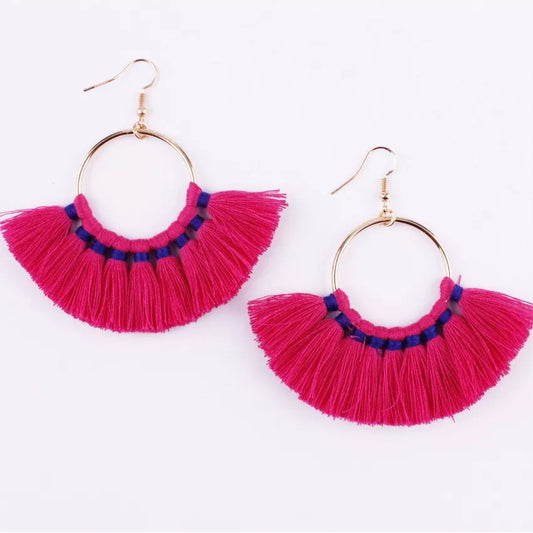 Kate Tassel Hoop Earrings Hot Pink