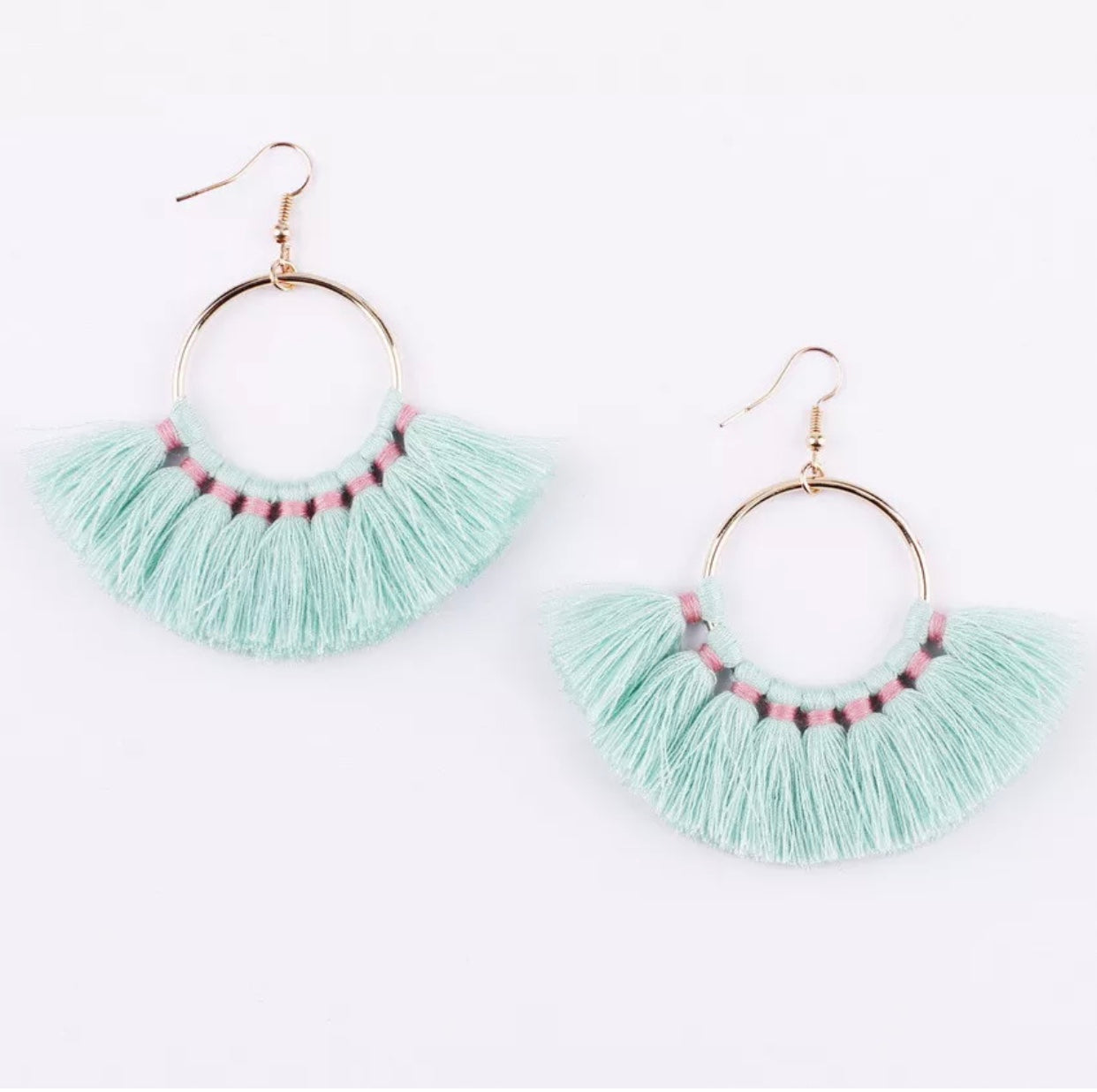 Kate Tassel Hoop Earrings Light Turquoise